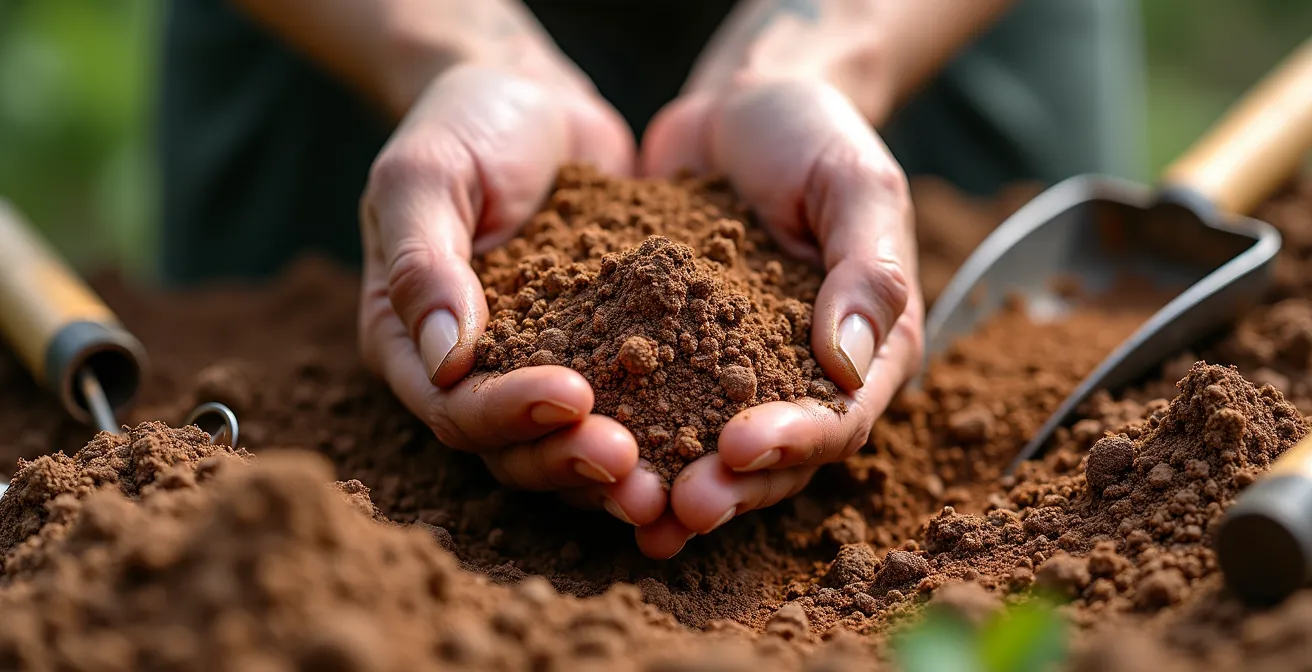 Preparazione del terreno argilloso con materiali drenanti per giardino mediterraneo