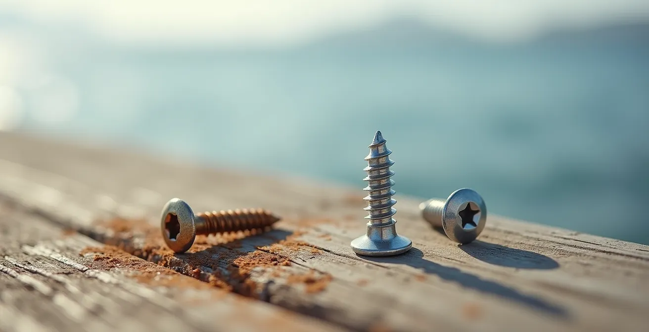 Confronto tra vite A2 ossidata e vite A4 intatta dopo esposizione alla salsedine