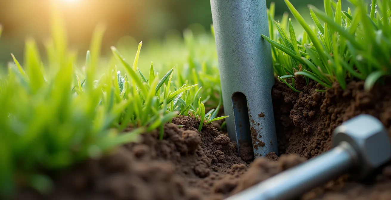 Dettaglio sistema di ancoraggio professionale per dondolo su prato