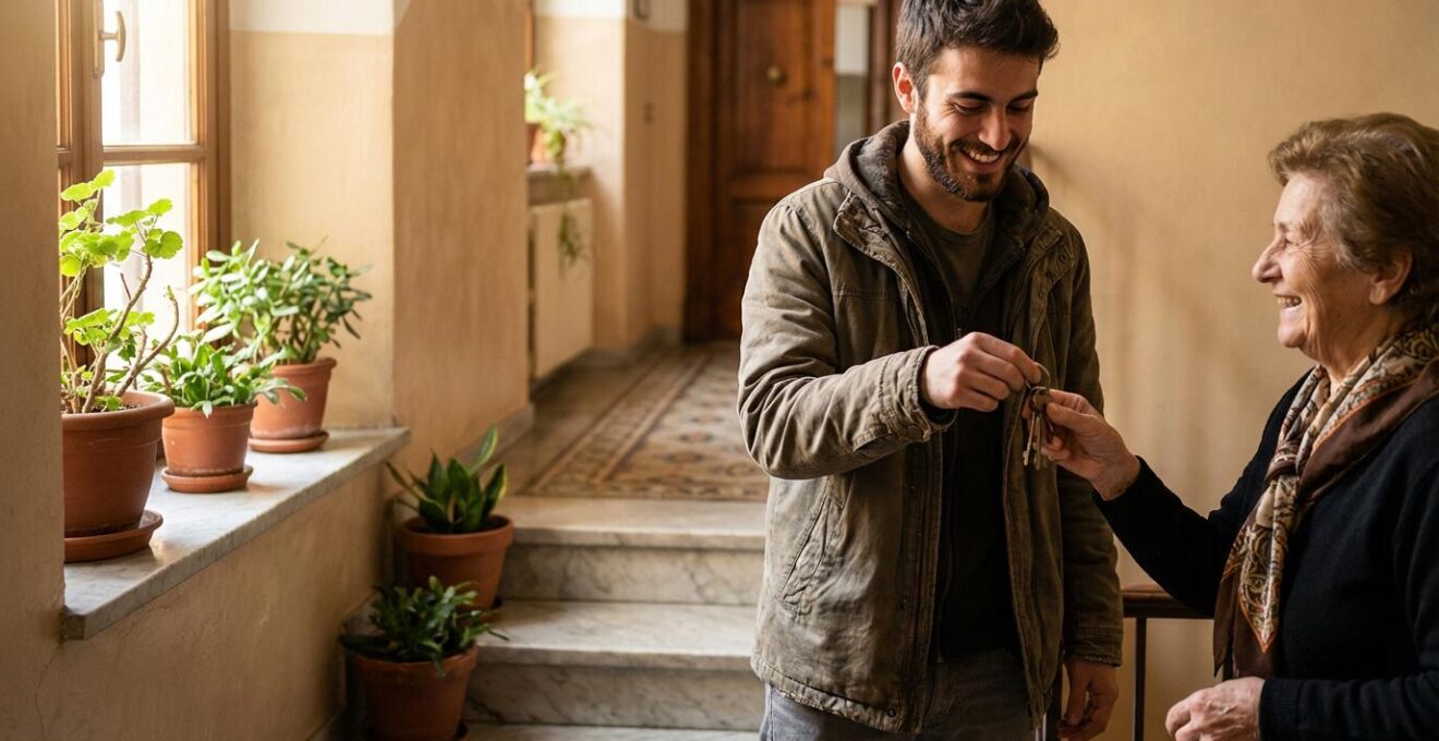 Vicini che si scambiano le chiavi per annaffiare le piante