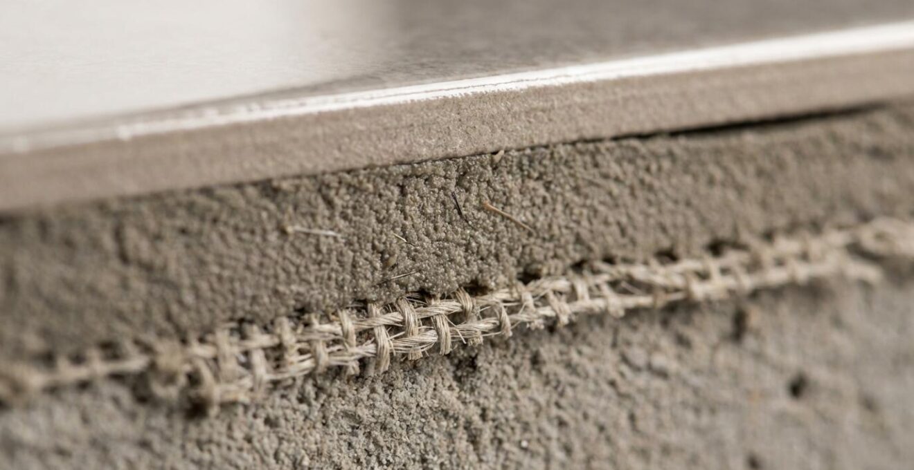 Sezione tecnica di pavimento con massetto termo-elastico e gres porcellanato