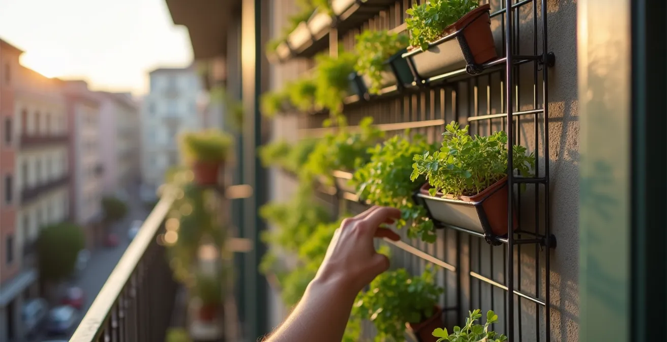 Struttura metallica autoportante per giardino verticale appoggiata alla ringhiera del balcone