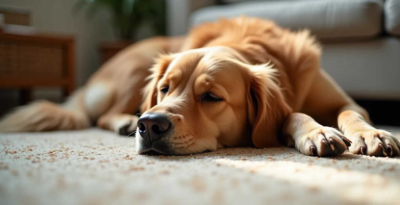 Tappeto moderno in polipropilene con cane che riposa sopra, facile da pulire