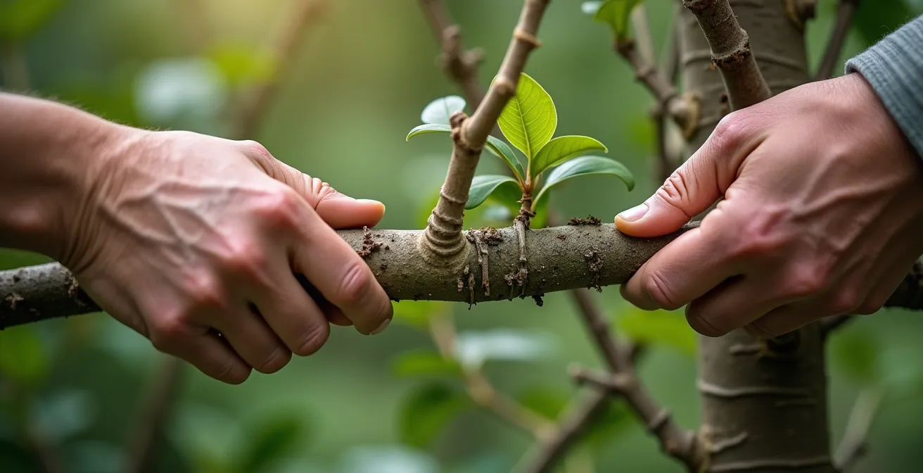 Dimostrazione della tecnica di palissaggio orizzontale dei rami del Rincospermo