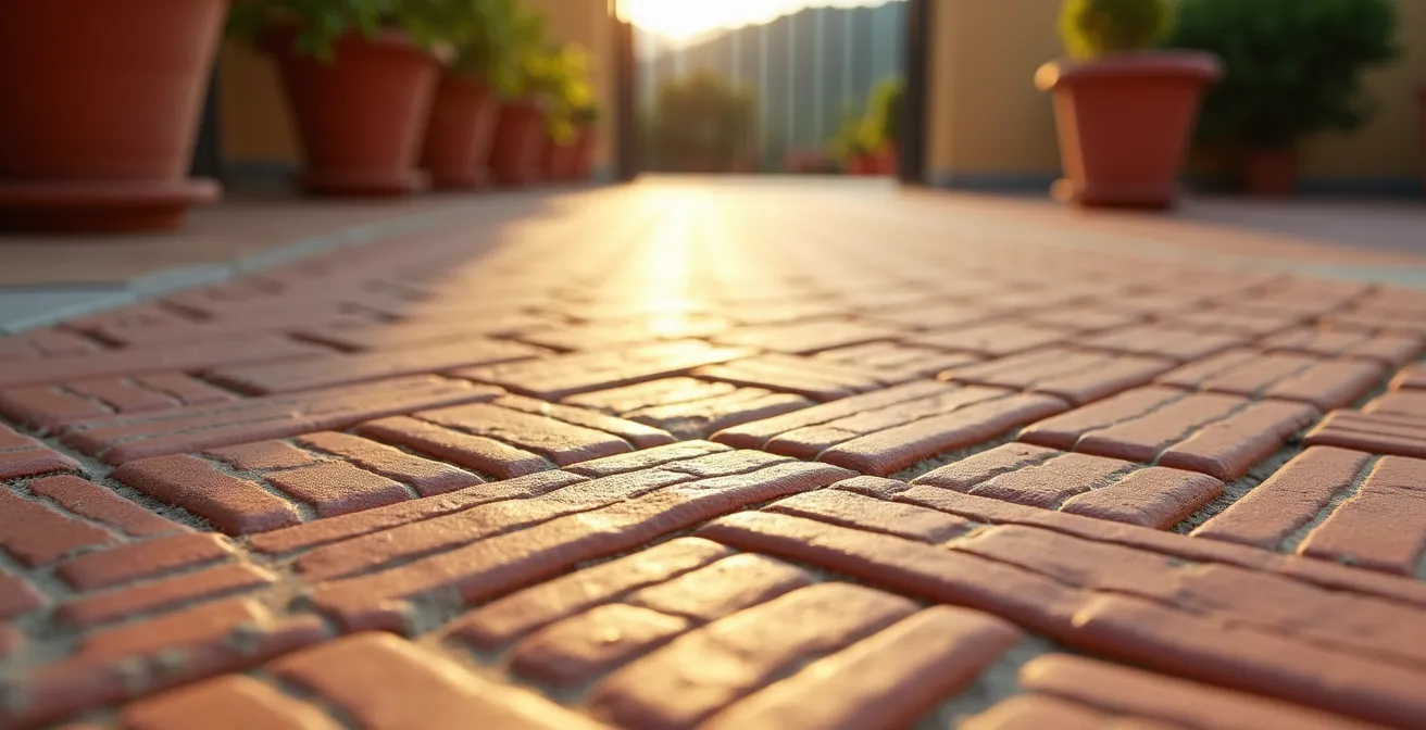 Terrazzo italiano trasformato con grande tappeto outdoor in vinile decorativo